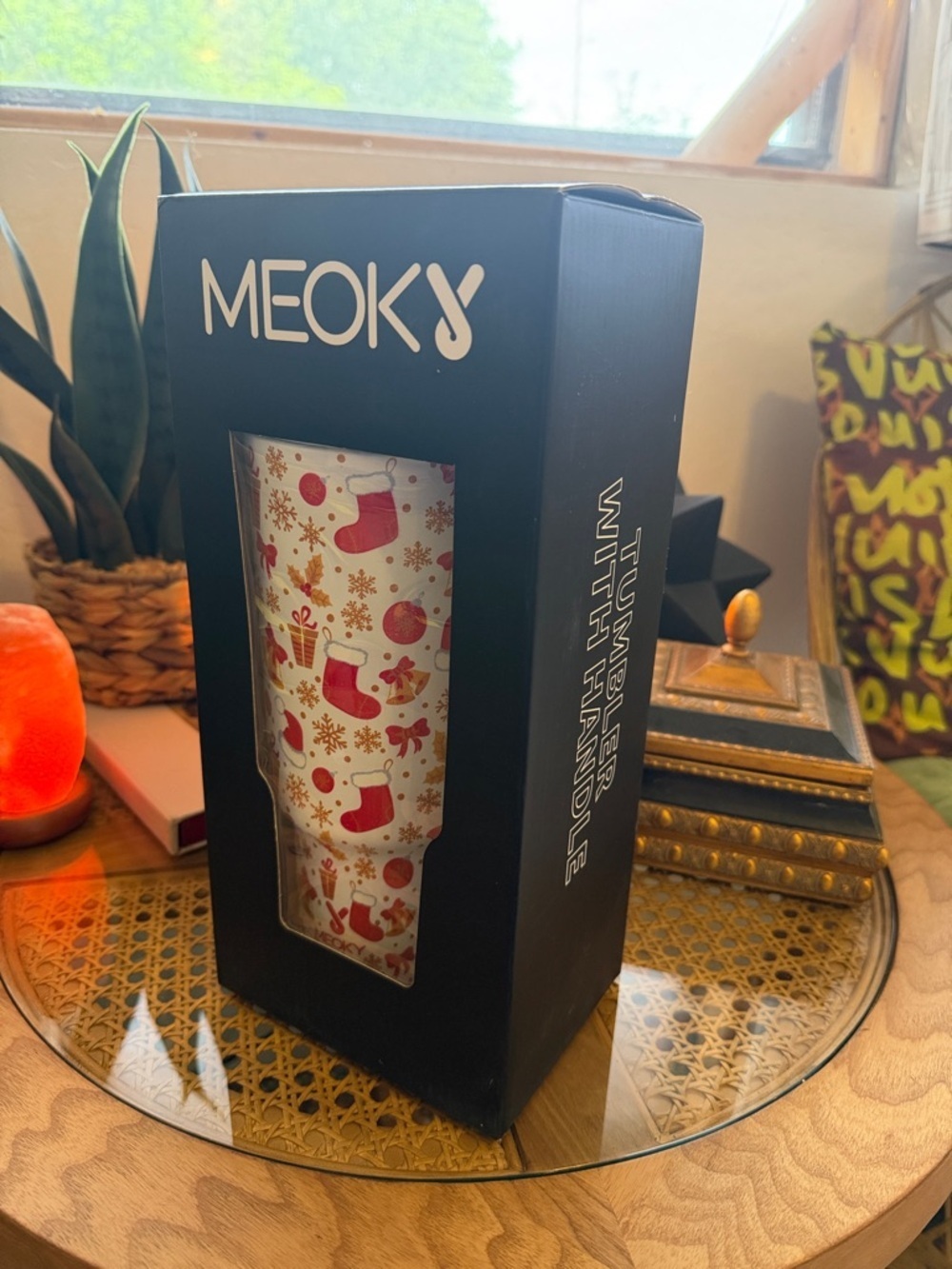 White & Red Holiday Travel Mug with Handle - Picture 3 of 5